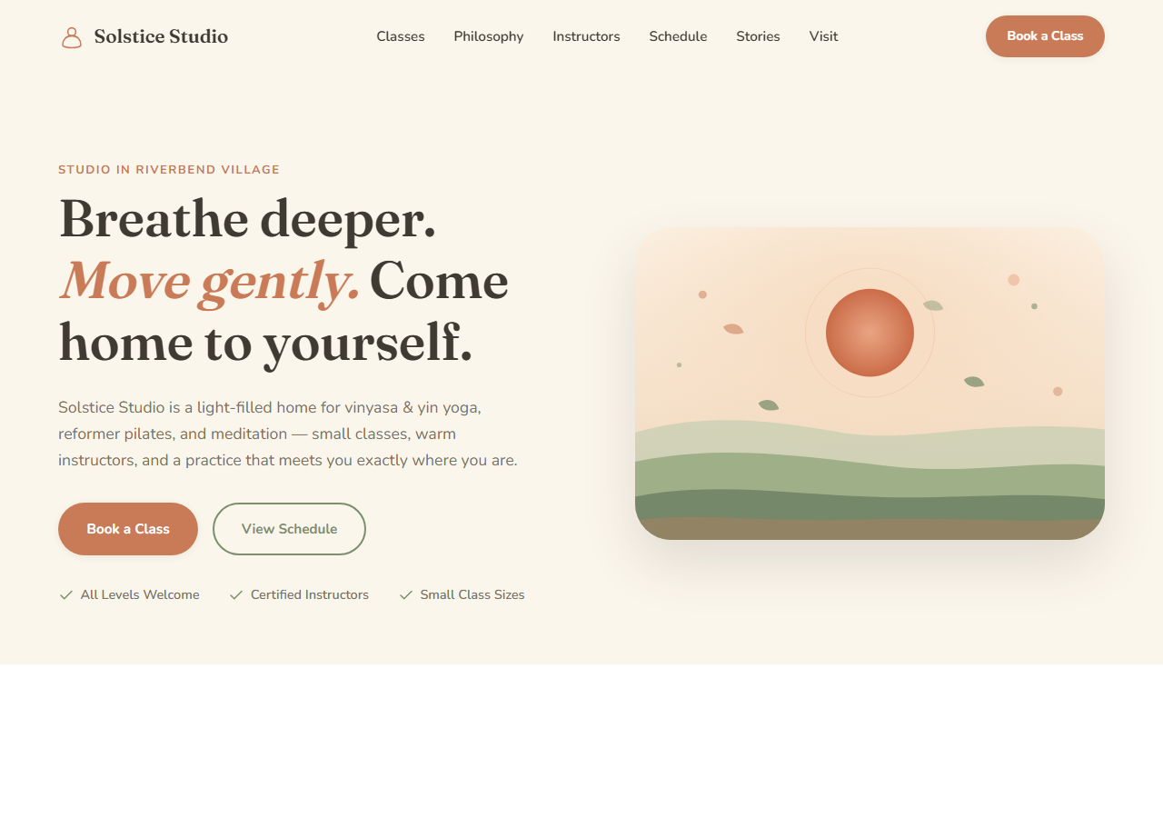 Screenshot of the Solstice Studio template homepage